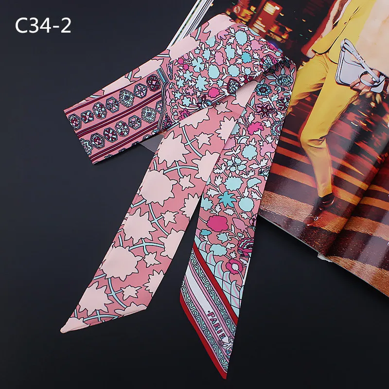 Foulard en soie imprimé Floral pour femmes, nouveau Design, foulard de tête de marque, sac à poignée, rubans, petits foulards longs