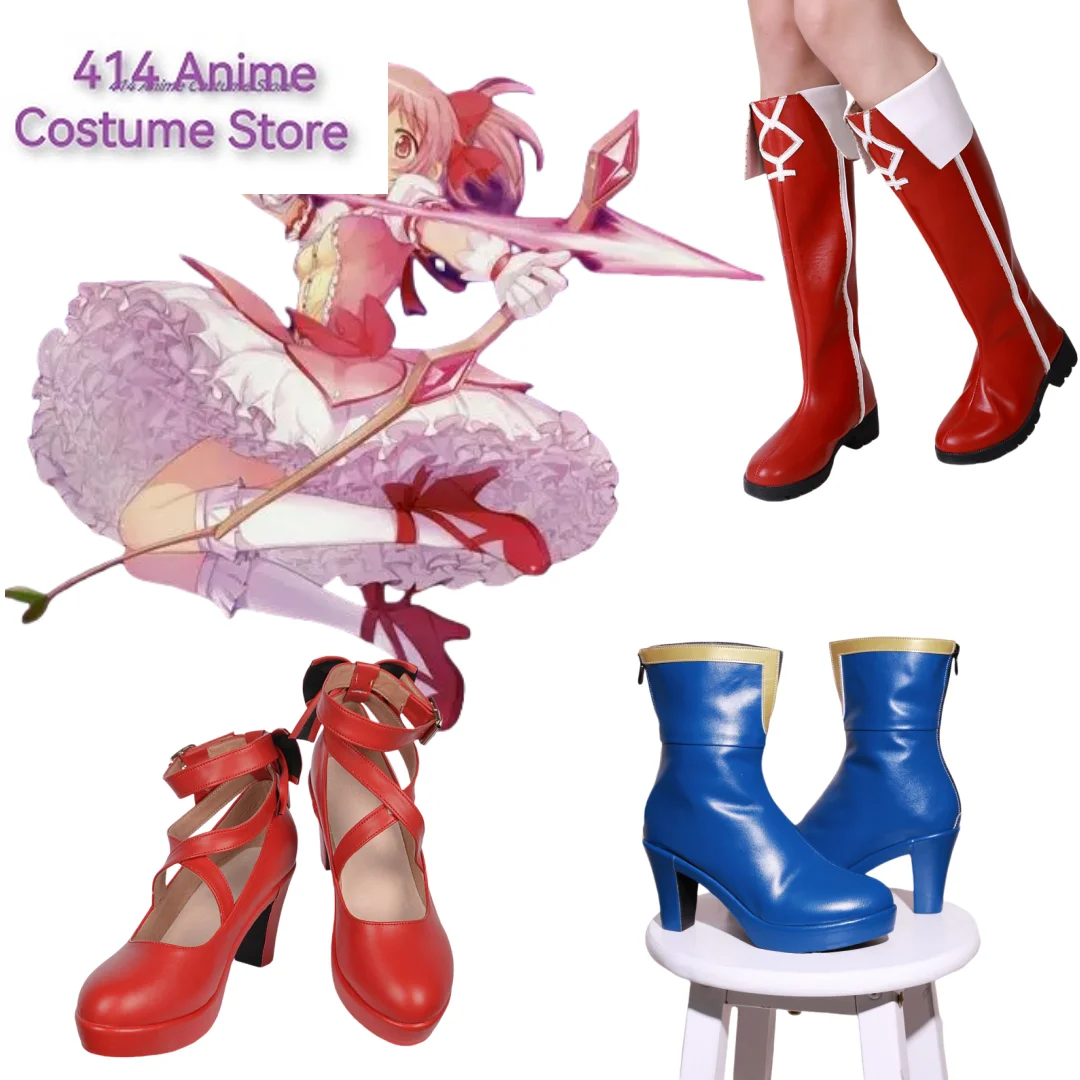 

Magic Madoka Cosplay Shoes Custom Lolita Costume Props Bow-knot Sandals PU Leather High Heel Princess Shoes for Women Girls