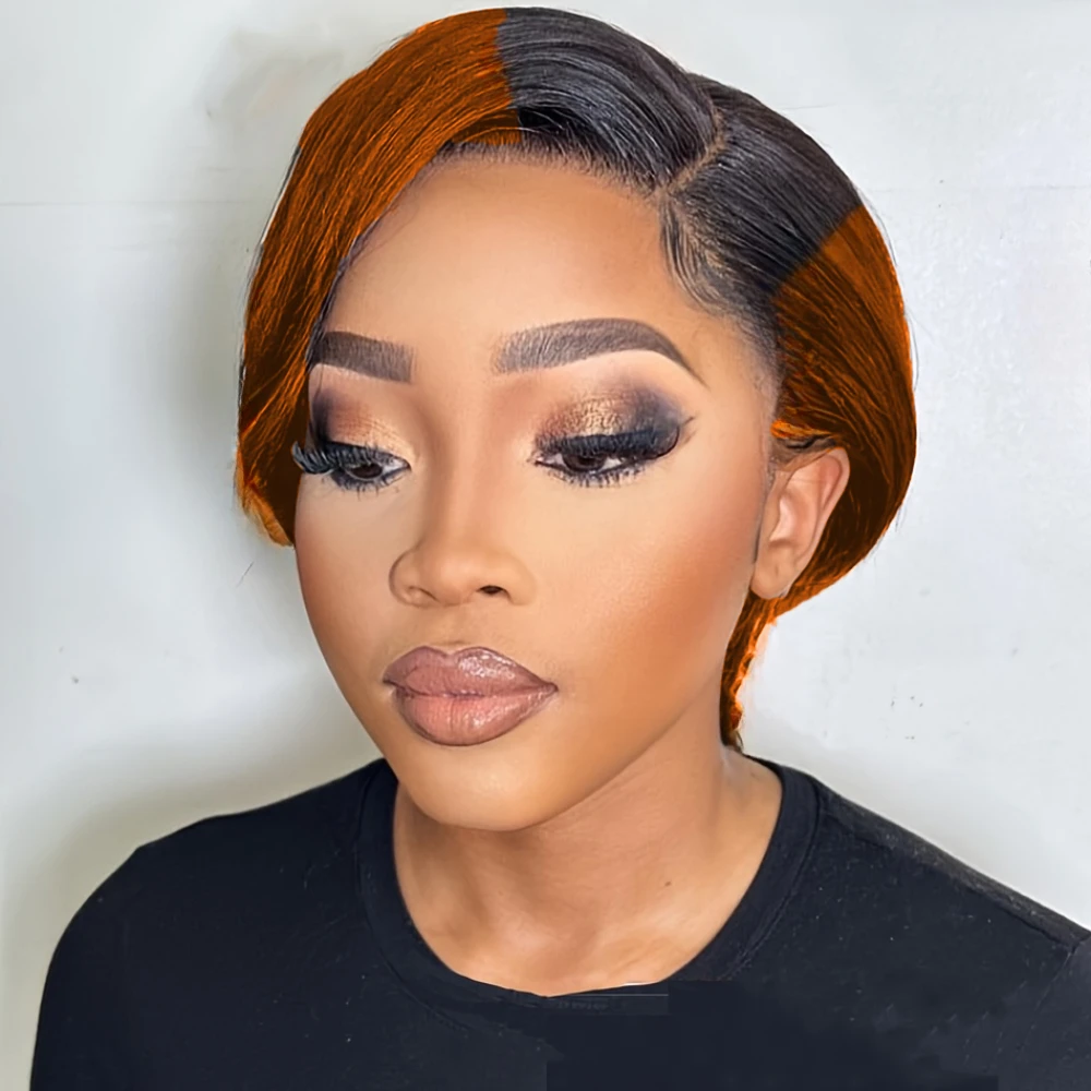 13x4 Transparent Lace Frontal Wig Human Hair Straight Bob Wigs Pixie Cut Wig with Pre-Plucked 150% Density Wig Party Daily Use