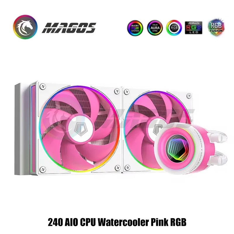 240 AIO CPU Watercooler Pink RGB For 1700 Intel LGA20XX 1200 115X  AMD AM4 AM5 240mm Radiator PC Cooling 5V ARGB AURA SYNC view 2
