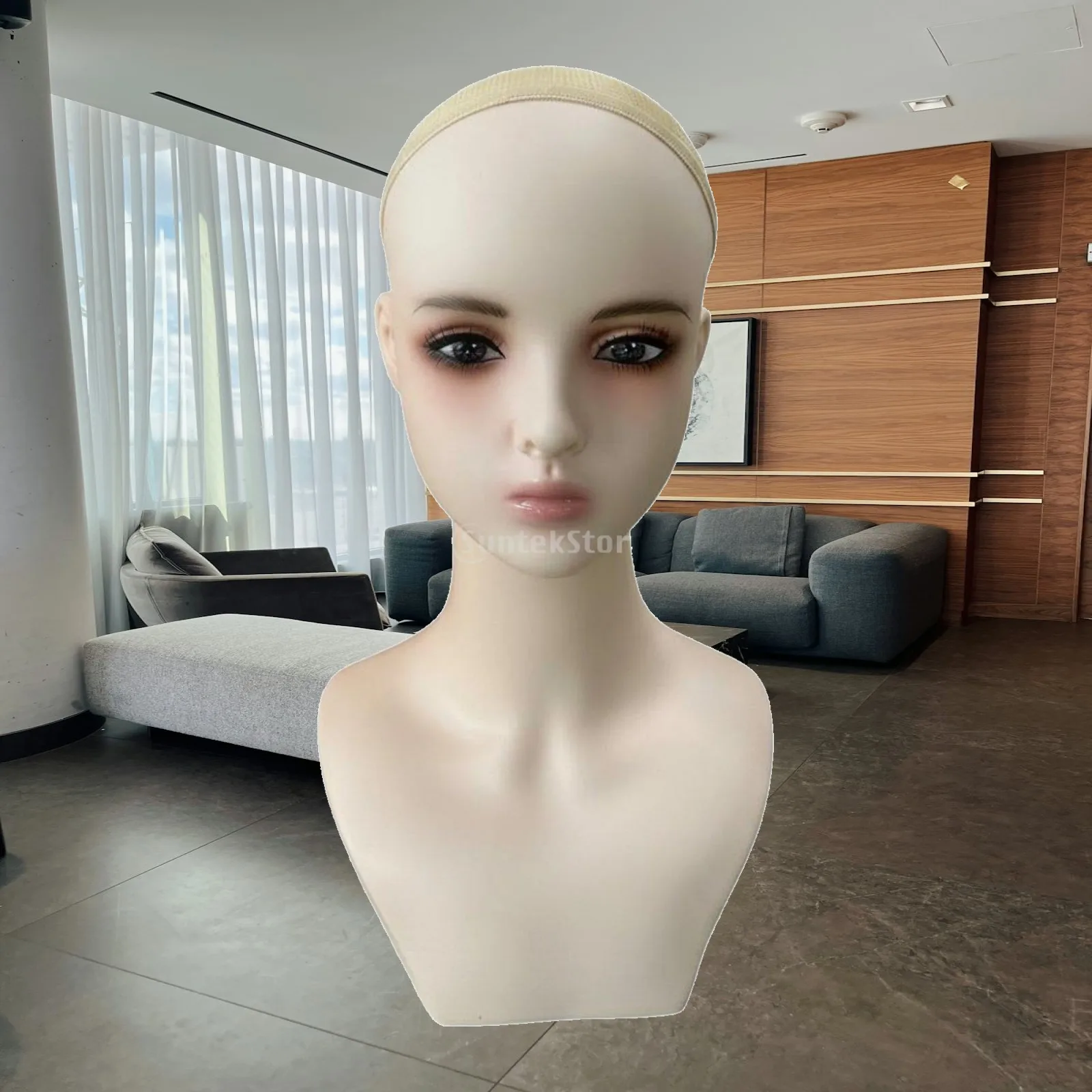 Hairpiece Display Head Realistic Look Female Mannequin Head with Makeup