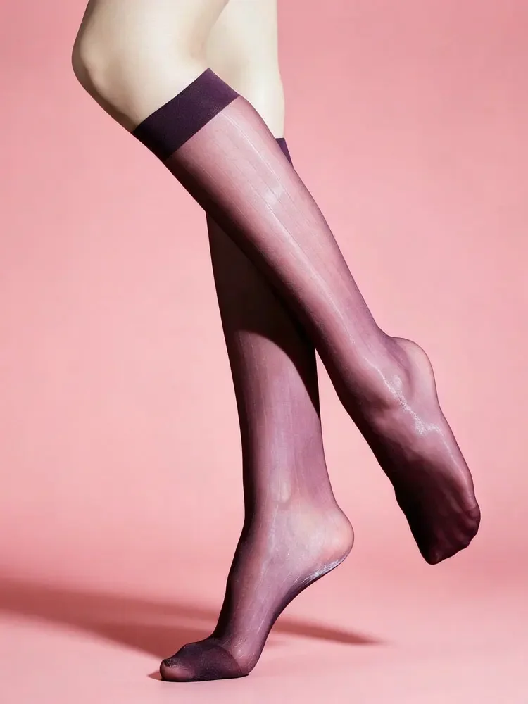 3-Pair Pack Men's Shiny Tights Ultra Thin Glossy Stockings Oil Shiny Effect Stripe Dark Pattern Socks Couple Mid Calf Hosiery
