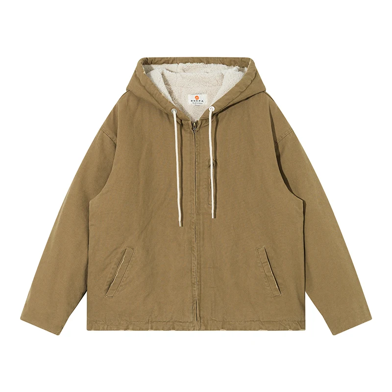 

Зимняя новинка 2025 года, рабочая одежда с капюшоном, теплое пальто на подкладке из шерпа с хлопковой подкладкой для мужчин и женщин, уличное