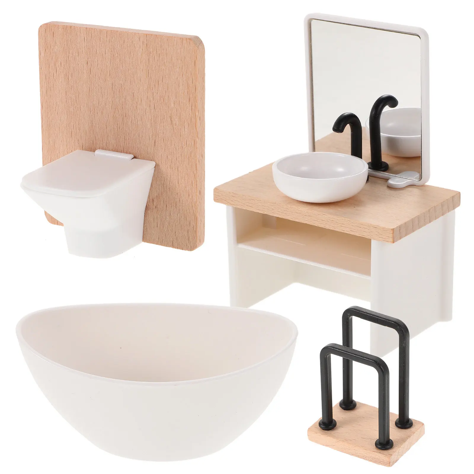 

Набор миниатюрной мебели для ванной комнаты в масштабе 1:12 для кукольного домика: аксессуары для ванной, ванна, раковина, туалет, шкафчик для иммерсивных игр