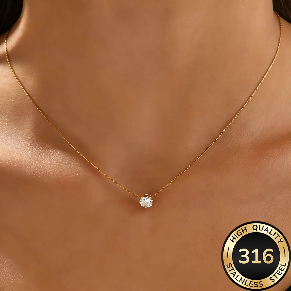 Elegante und stilvolle zarte Edelstahl-Halskette für Damen, funkelndes Schmuck-Accessoire, Valentinstagsgeschenk – Detail 3