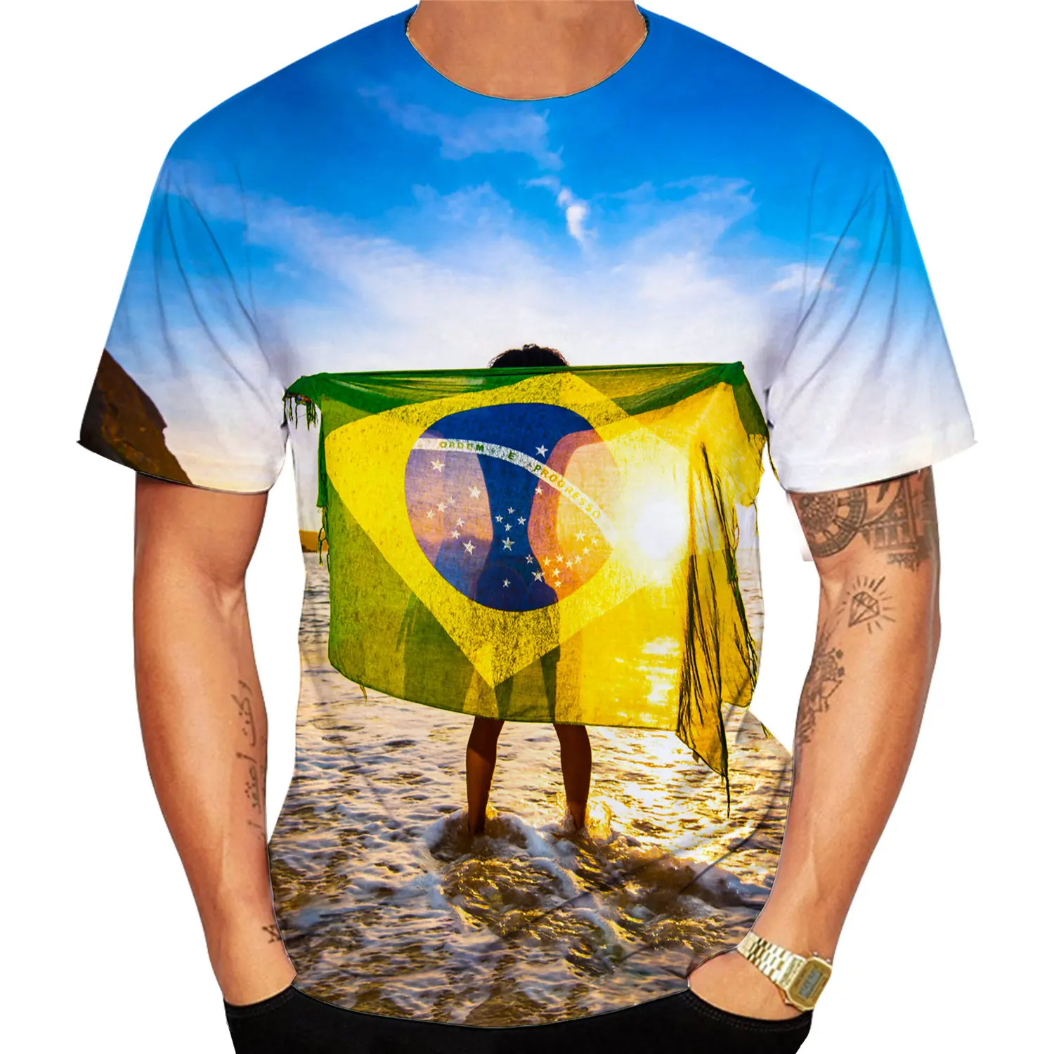 Men\'s 2022 Brazil Flag 3D Printing T Shirt Men\'s Casual Sports T-Shirt Brasil Short Sleeve Tee