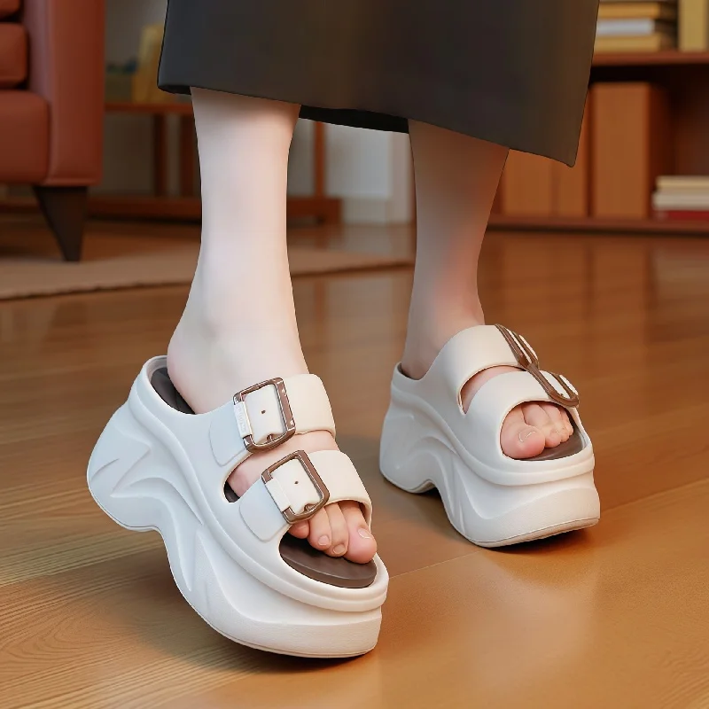 9cm Platform Wedge Slides Sandals Women Super High Elevator Heels Woman Trendy Chunky Slipper Buckle Straps Sandal Lengthen Legs image 2