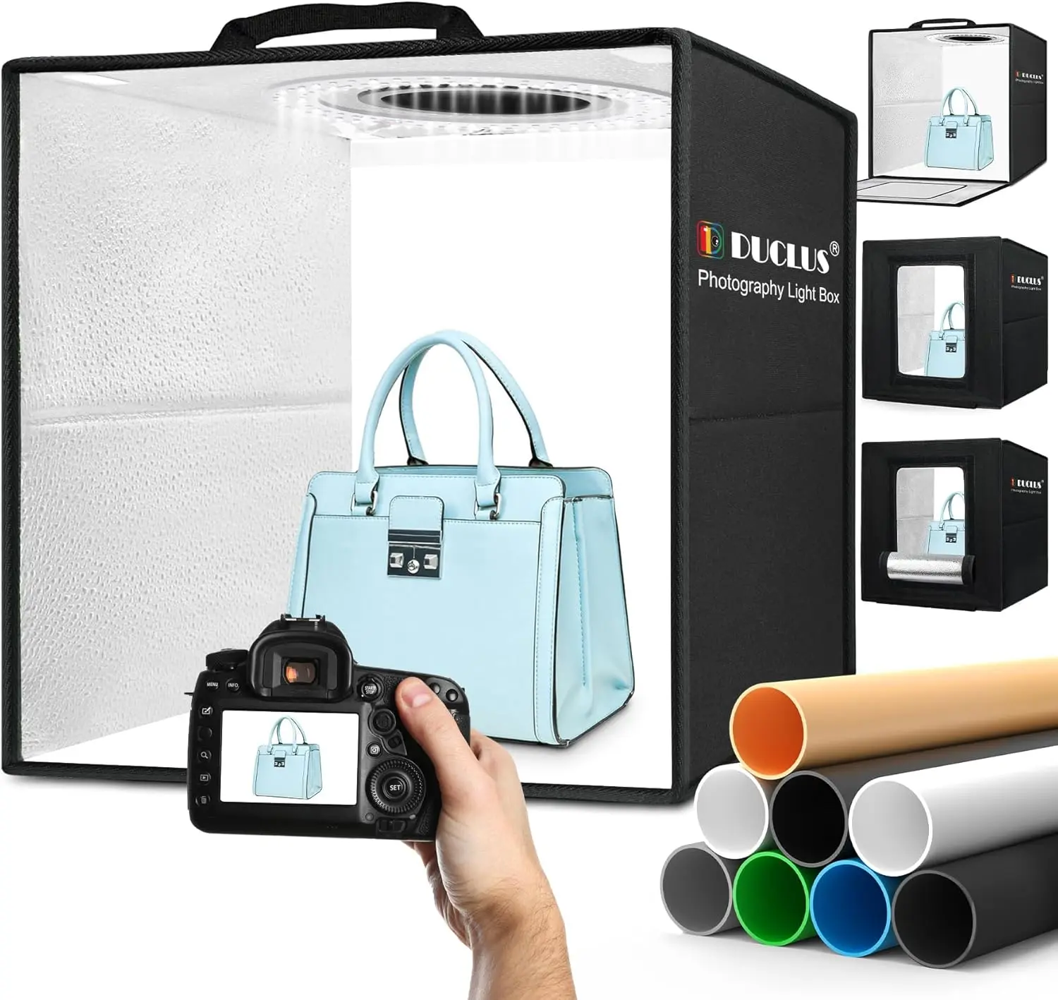 

Профессиональная фотобокс-лайтбокс 16x16 дюймов с регулируемой LED-подсветкой, питанием через USB-C и 8 фонами для съемки ювелирных изделий, еды и мелких предметов