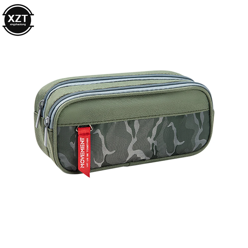 Double zipper camouflage canvas pencil case Boys Girl pencil bag School Stationery bag Student supplies pen case storage bags