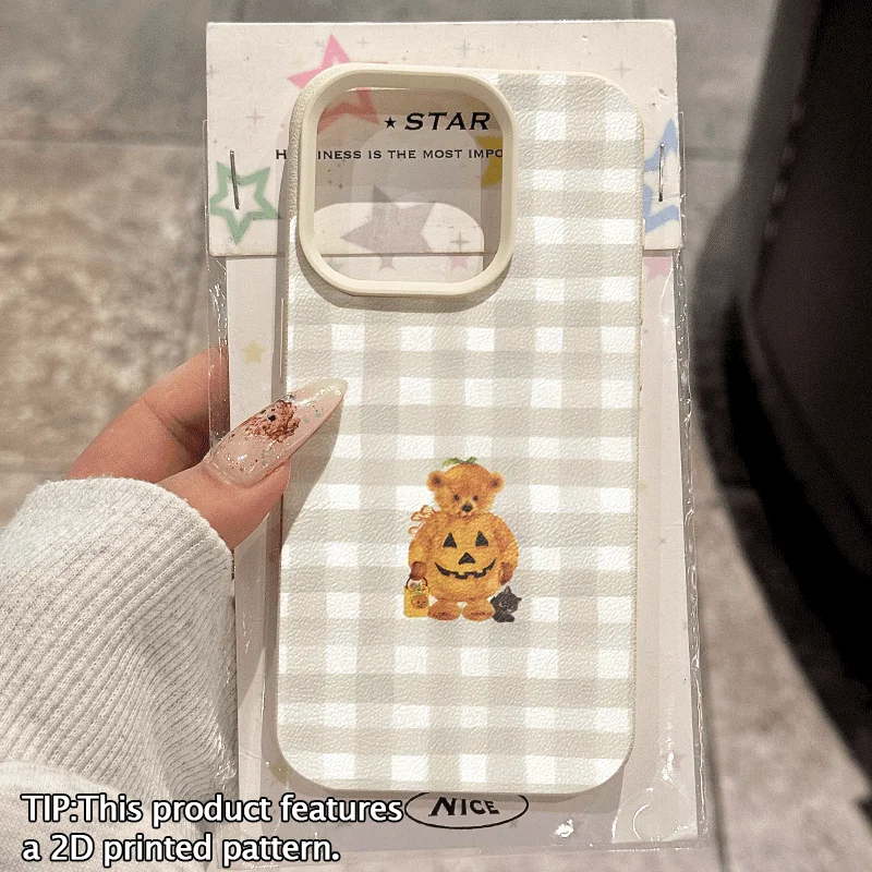 Light Beige Plaid Pumpkin Bear Phone Case for Samsung Galaxy S26 S25 S24 S23 S22 S21 S20 Plus Ultra A73 A52 A32 A25 A15 Cover