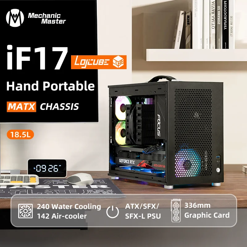 

iF17 [LOJCUBE] 18.6L Handle Portable Air-Cooler 240/280 AIO ATX PSU MATX Chassis PC Case Mechanic Master Computer Case