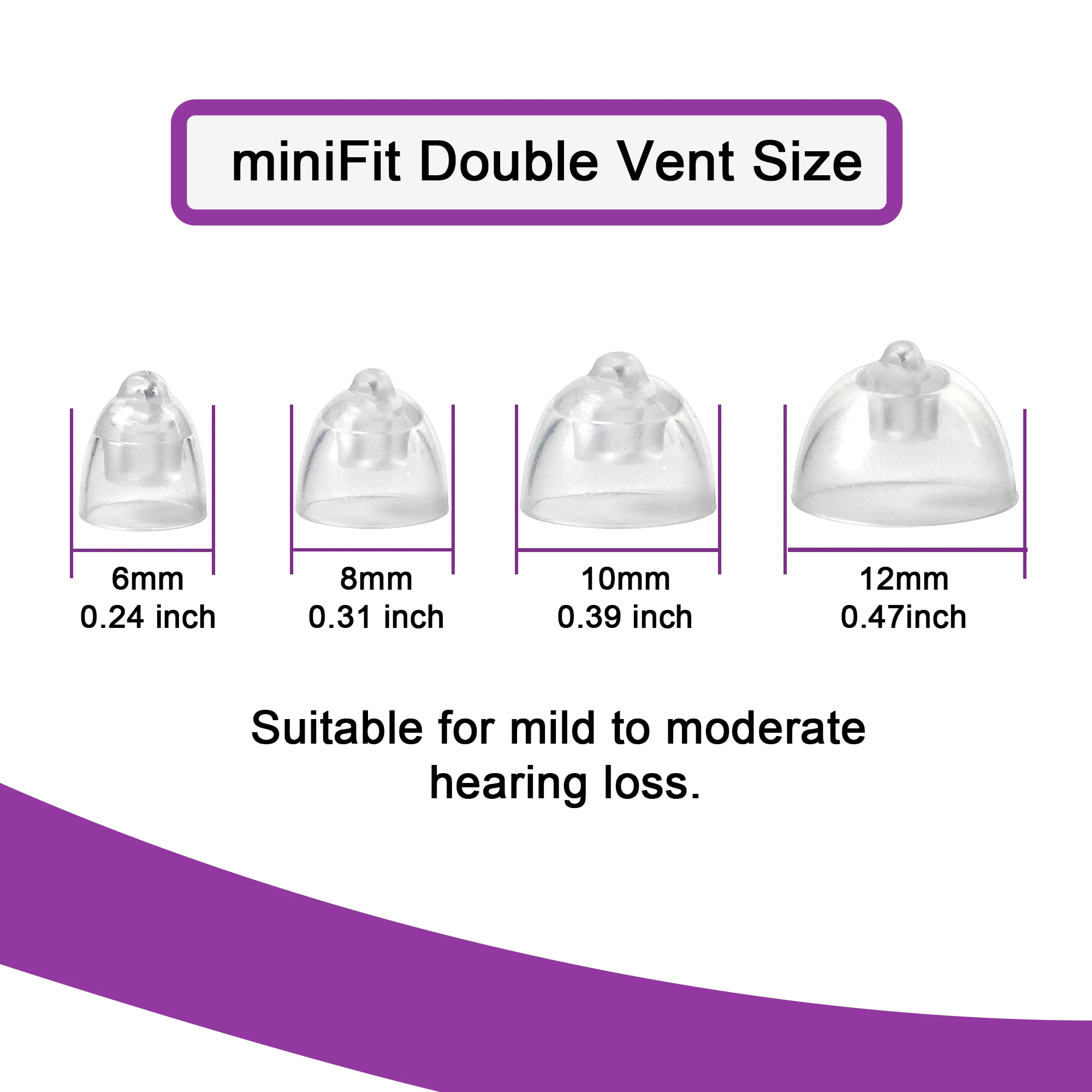 10pcs-Hearing Aid Domes for Oticon Replacements,Minifit Double Vent Domes(6mm/8mm/10mm/12mm),Oticon hearing aid Universal Domes