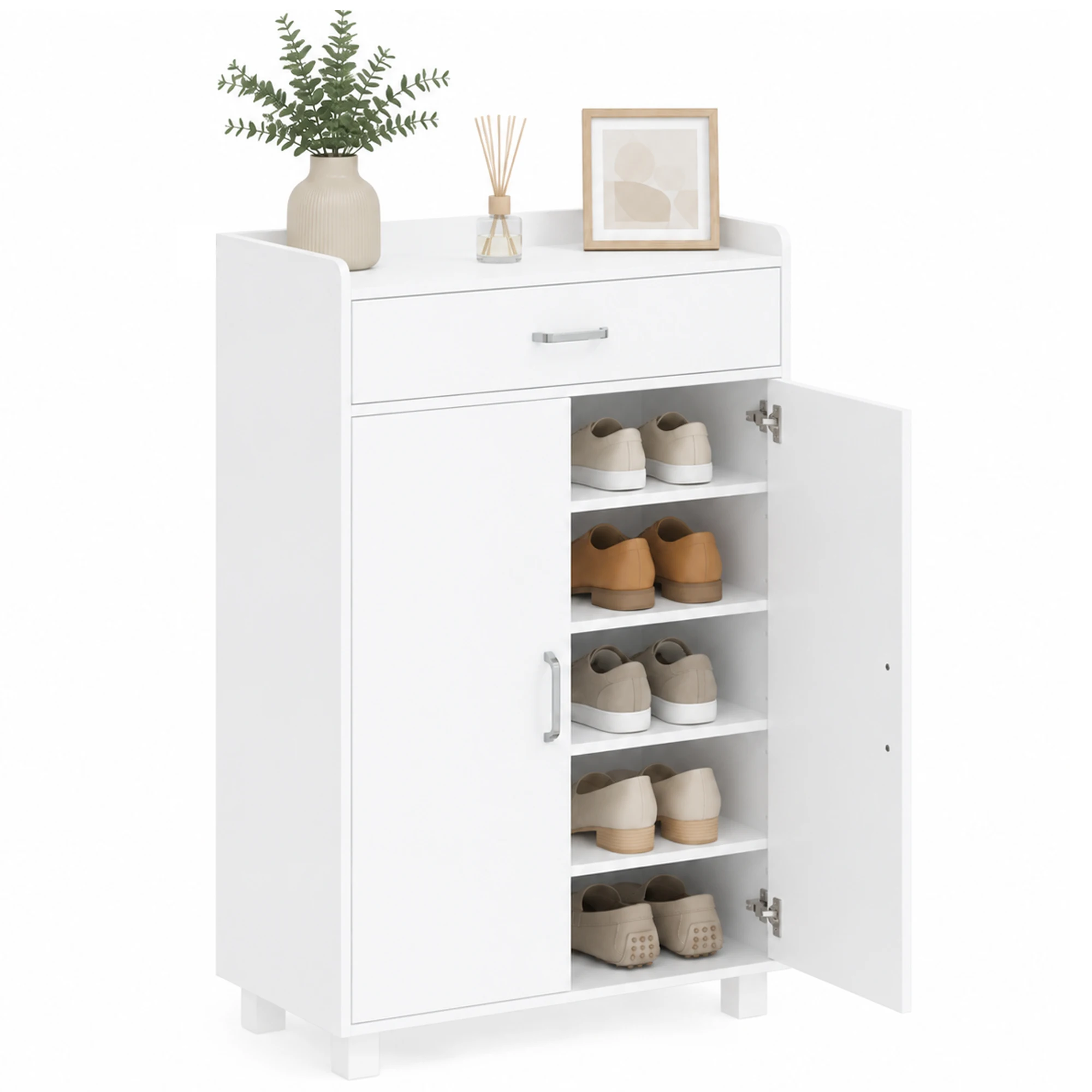 Homcom Shoe Rack Furniture with 1 Drawer and 5 Adjustable Shelves White