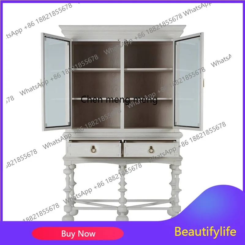 American retro bookcase living room home glass door bookshelf dust-proof storage floor-to-ceiling display cabinet