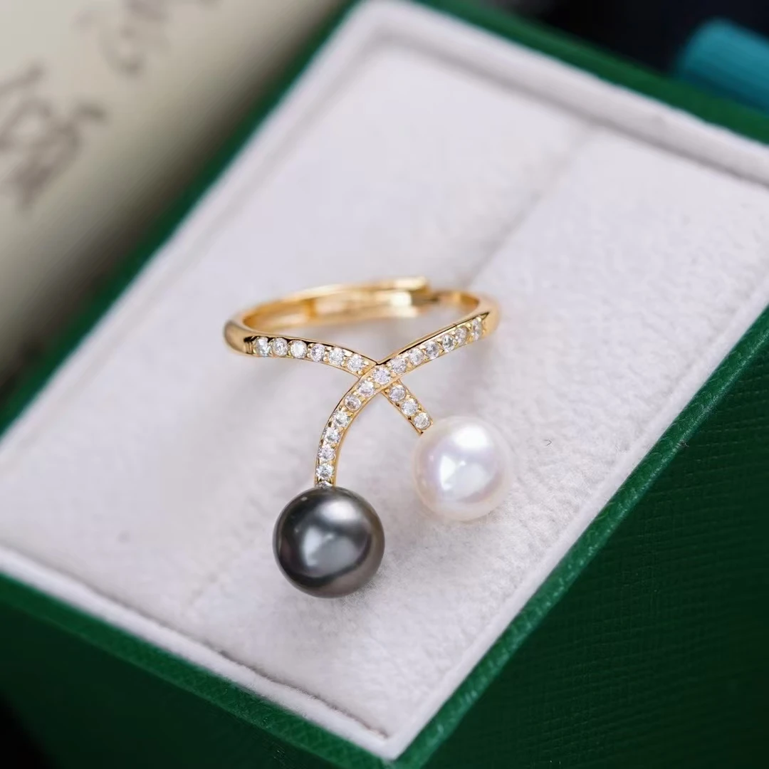 

Gorgeous 925 Sterling Silver Adjustable Finger Ring Base Settings Findings Parts Fittings Accessories for 8-9mm Pearls