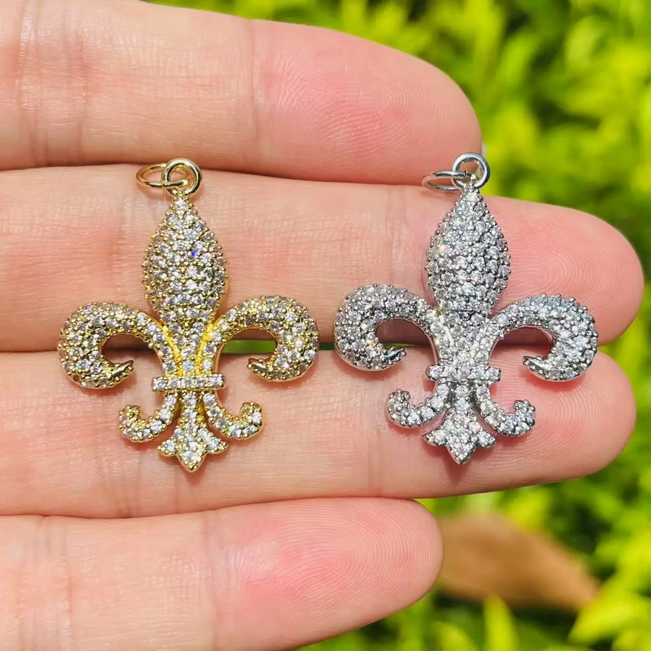 5Pcs Zircon Pave Copper Fleur-De-Lis Lily Flower Charms DIY Gift Jewelry Accessories for Necklace Bracelet Making