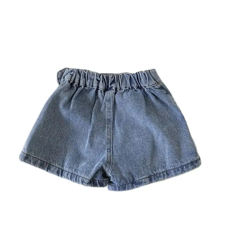 Korean Fashion New Summer Kids Girl Skirt Shorts Solid Elastic Waist Button Soft Denim Culotte Children Versatile Clothing