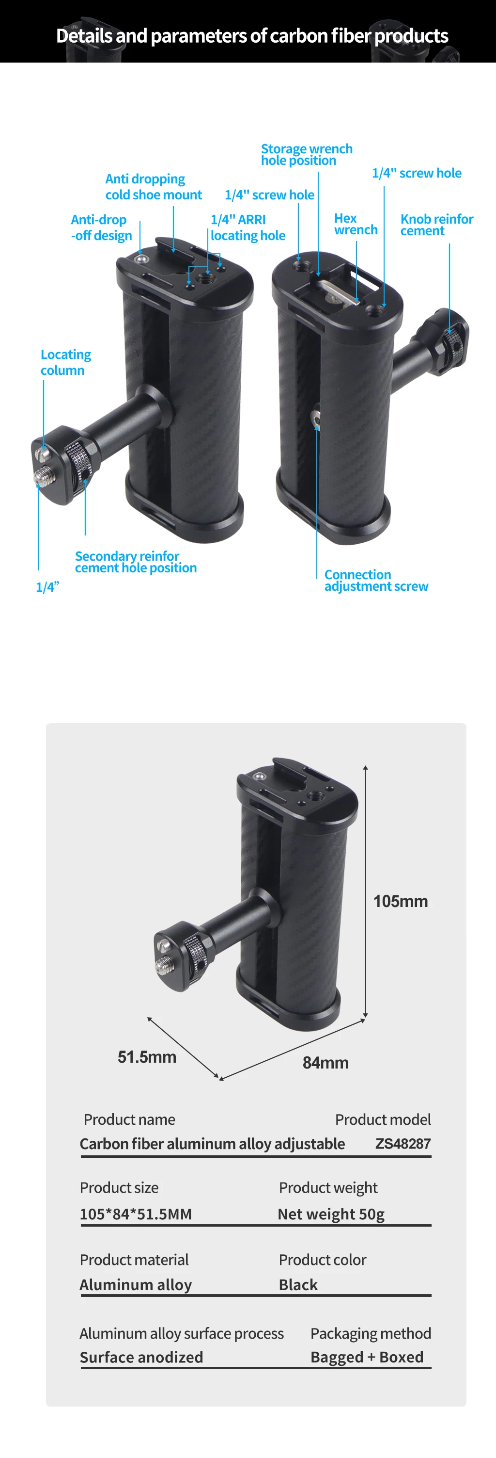 Universeller rechter und linker Seitengriff für Kamerakäfig-Handgriff mit Kaltschuhhalterung für Mikrofon-Videoleuchte für Sony für Canon Nikon – Detail 9