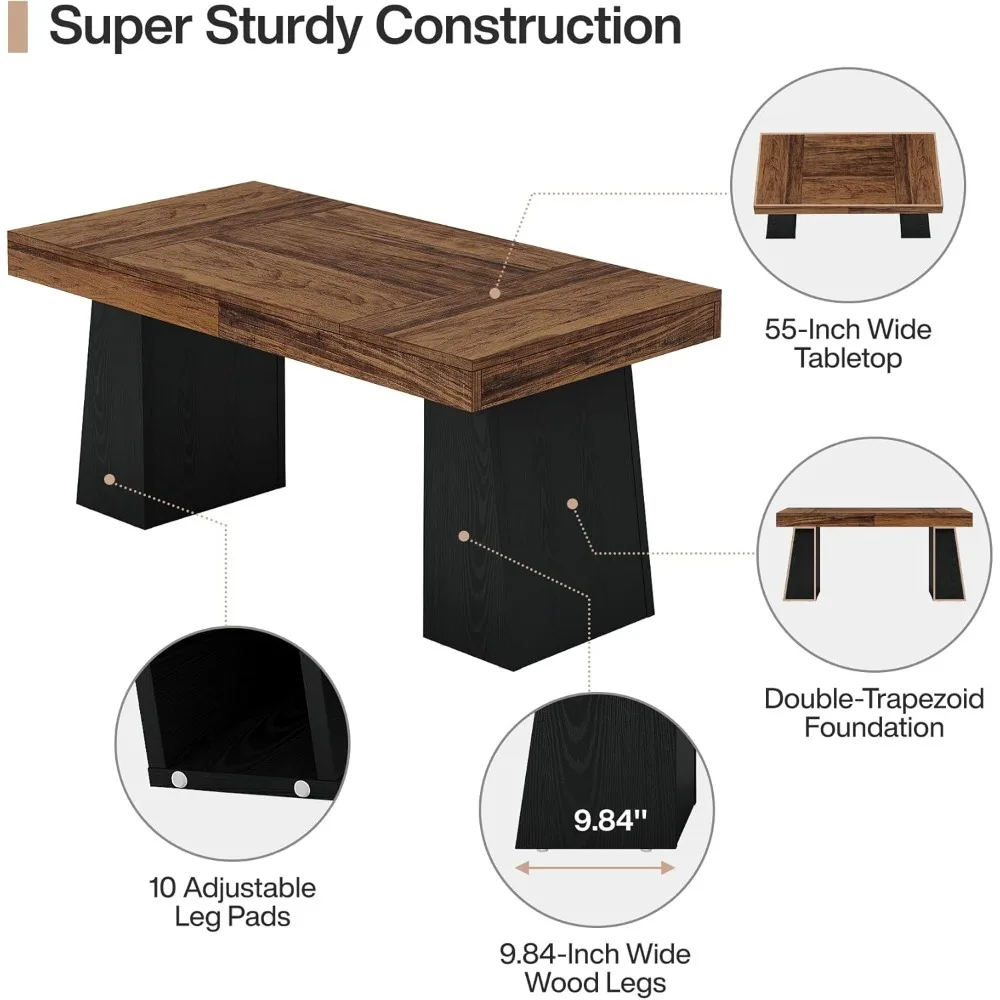 مكتب تنفيذي خشبي حديث بقاعدة مزدوجة، 55 طاولة كتابة كمبيوتر للمكتب المنزلي بتصميم بسيط #5