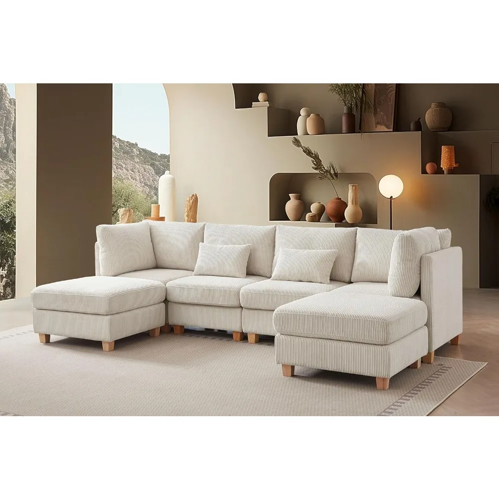 Convertible Sectional Sofa，Freely Combinable Sofa Modules, Corduroy Fabric,  for Living Rooms, Apartments and Offices