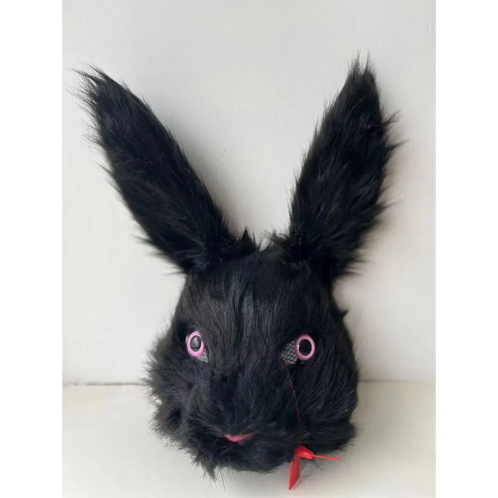 Horror Black Plush Rabbit Mask Party Rave Costume Props Carnival Mask Role Dressing Masque Bunny Cosplay Scary Halloween Mask