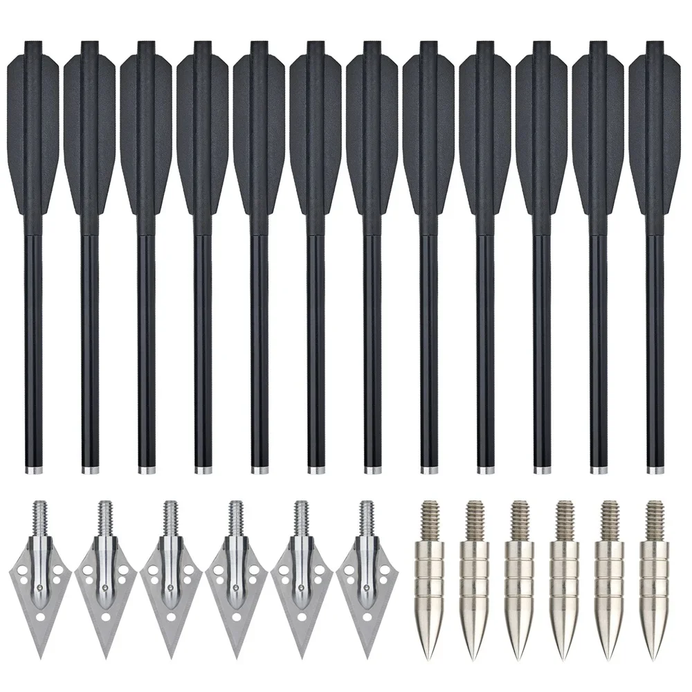 12/24/36pcs Archery Aluminium Arrow Bolts 6.25" Steel Tips Outdoor Shooting Hunting Arrows Hunting Accessories