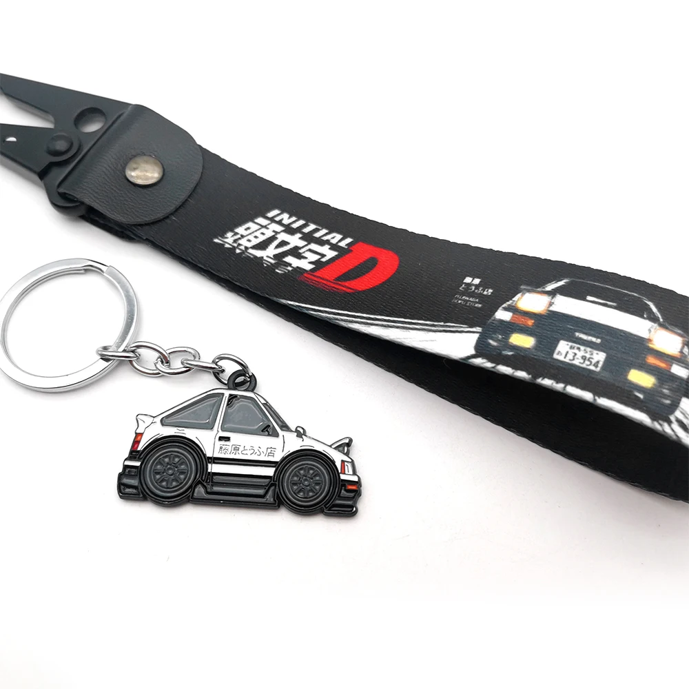 JDM Keyring Tags Initial D Fujiwara Tofu Shop Nylon key Tags keychain Auto Key Steel Spring Clip Lanyard Motorcycle Accessories