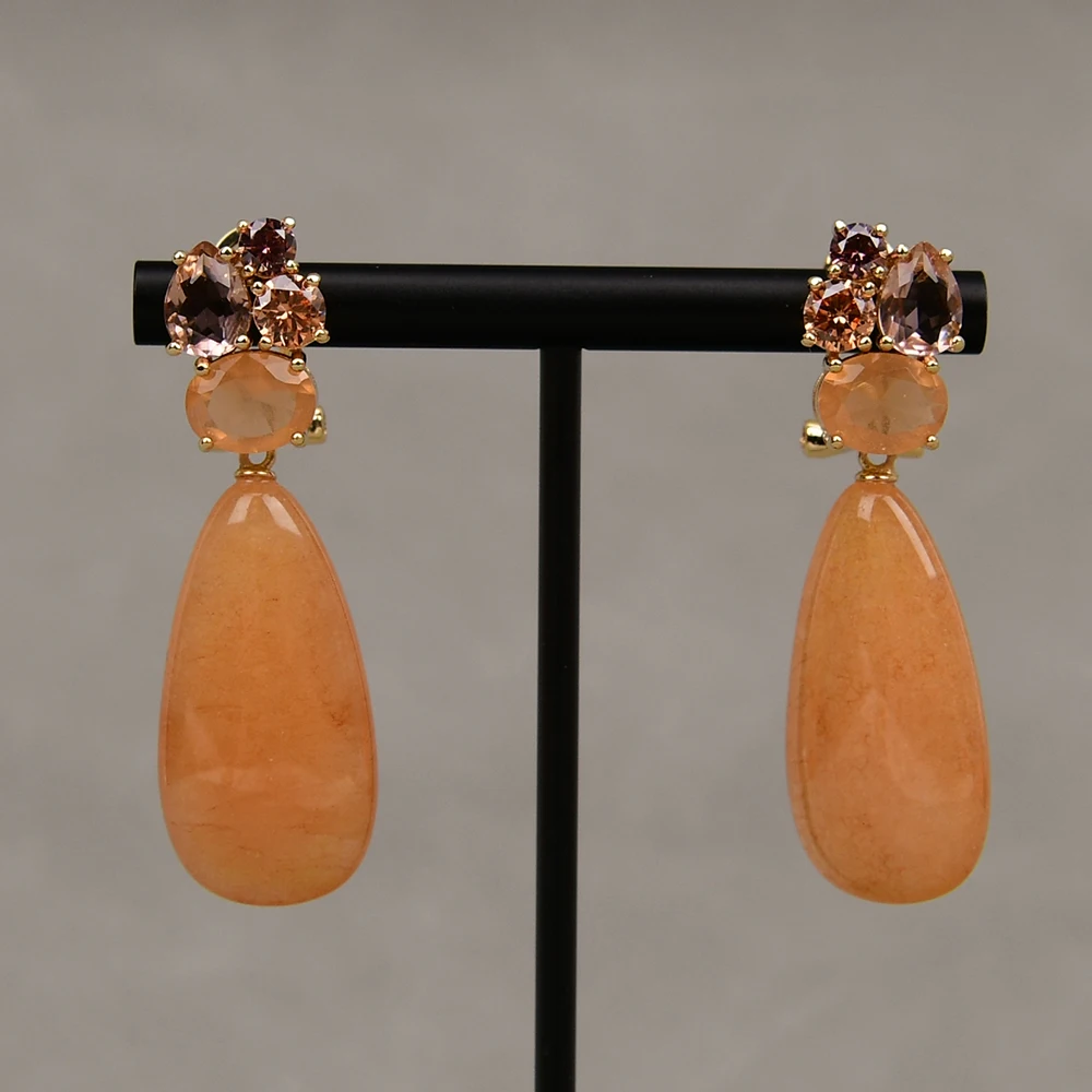 Image of G-G Natürliche gelbe Jade-Ohrringe mit CZ-Besatz, modische Schmuckgeschenke für die Feiertage