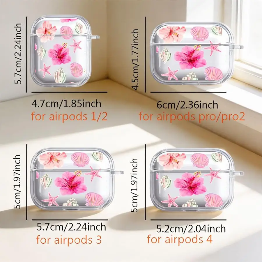 Tropical Flower Shell Case For Airpods 2 Pro2 Pro3 3 Pro 4 1 Clear Earphone Cases Cover