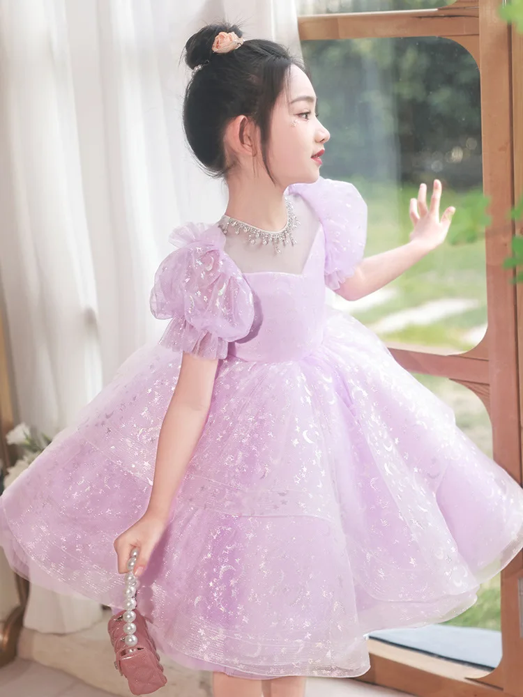 Girl's Evening Dress 2024 Purple Princess Ball Gown Children's Host Piano Performance Walk Performance Dresses y1269