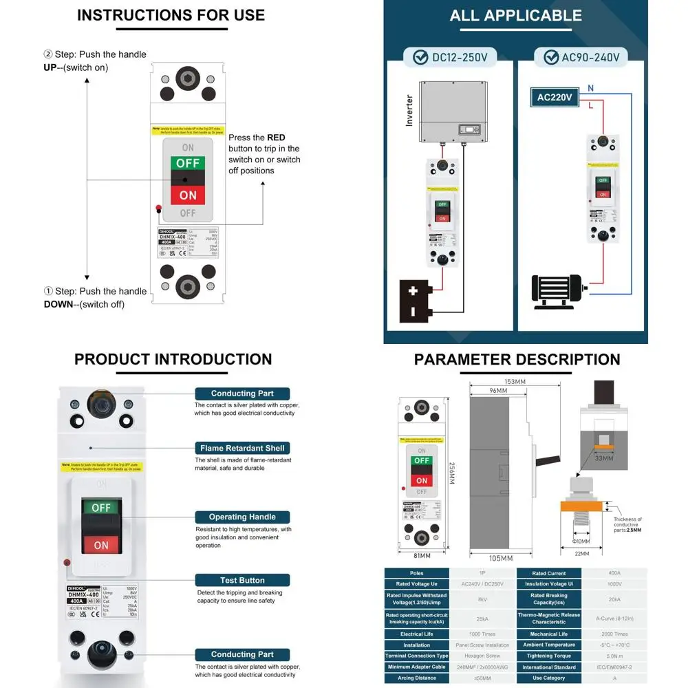 

400 Amp High-Capacity Battery Disconnect Switch for DC Circuits, Suitable for Car Audio, RV, Marine, and Boat Trolling Motors