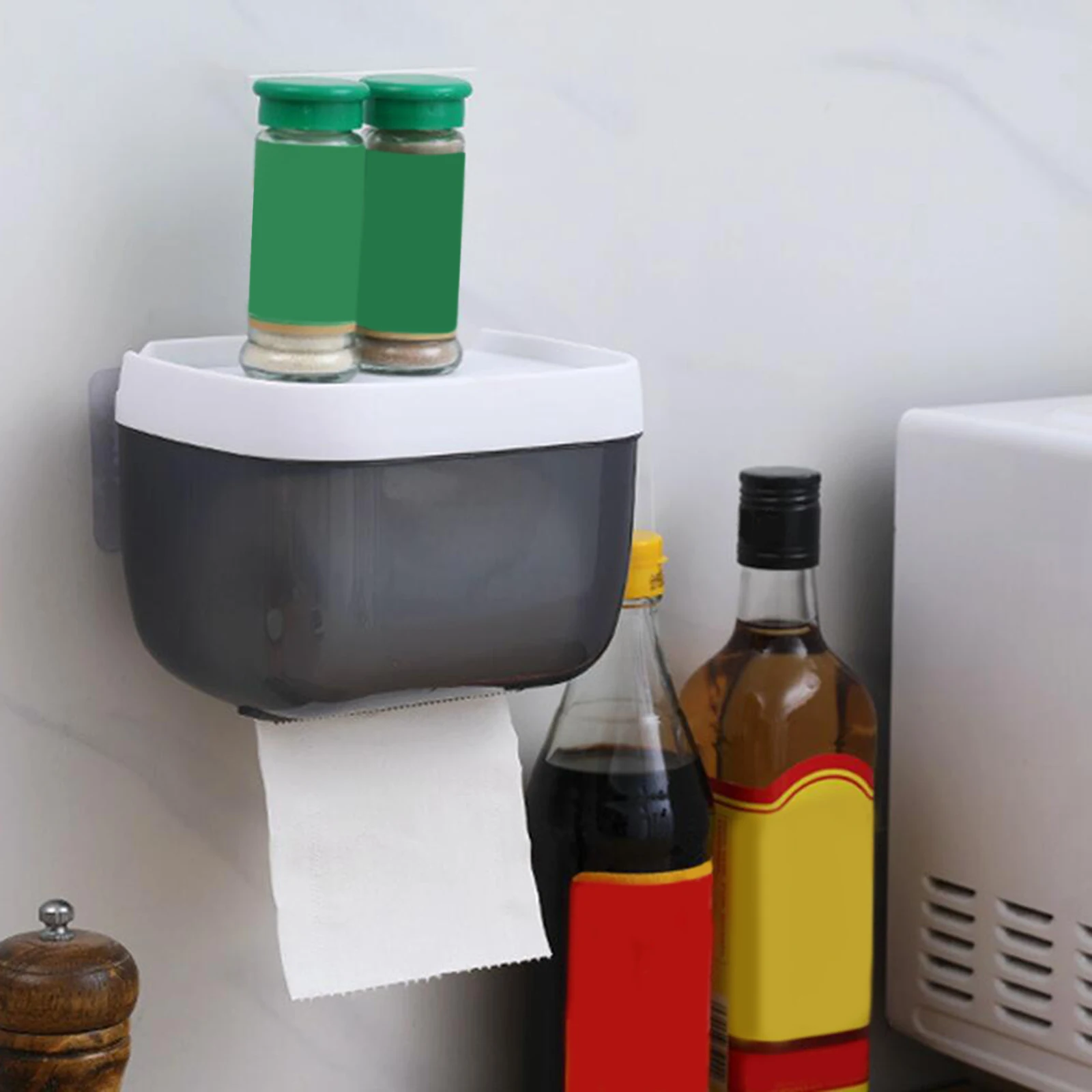 Porta carta igienica multifunzione con dispenser per mensola, autoadesivo, senza foratura, scatola impermeabile, per camera da letto, WC, cucina