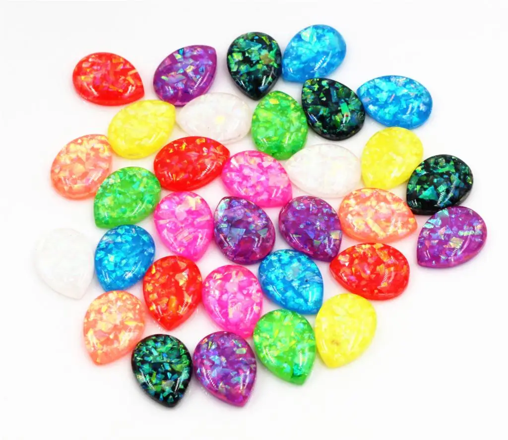 10x14mm 13x18mm Drop Size  40pcs/Lot New Fashion Drop Style Mix Color Built-in metal foil Flat back Resin Cabochons Cameo