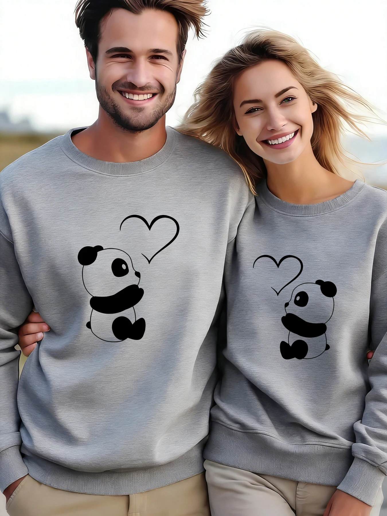 パンダ愛かわいいプリント服 O ネックルーズカジュアルプルオーバーバレンタインデーファッションスウェットシャツ特大暖かいスポーツウェア女性