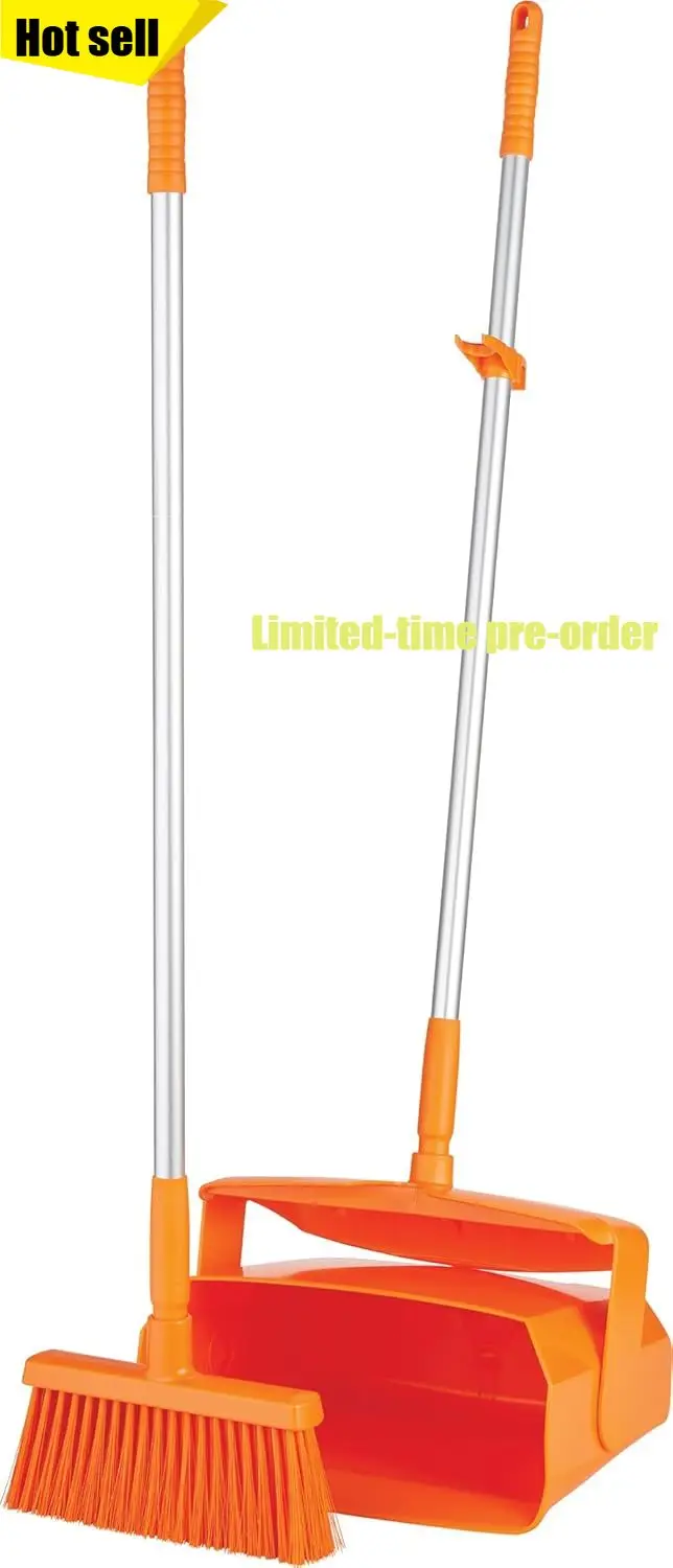 

Orange Lobby Broom And Dustpan 7 X 14 Inch Bin 37 Inch Handle Polypropylene Polyester Aluminum