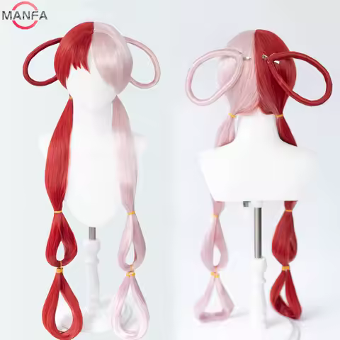 Uta Cosplay Wig Anime Uta Red Pink Heat Resistant Hair Halloween Wig Earphone Props Woman Girl Cosplay + Wig Cap