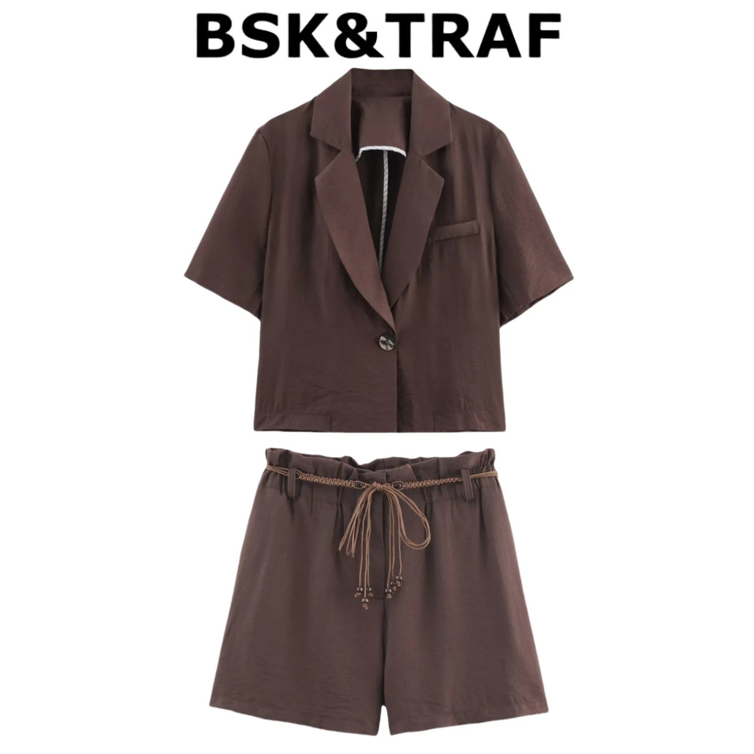 

BSK&TRAF2025 Summer New Products Women's Wear Lapel Short Sleeve Short Casual Suit Jacket + High Waist Casual Shorts