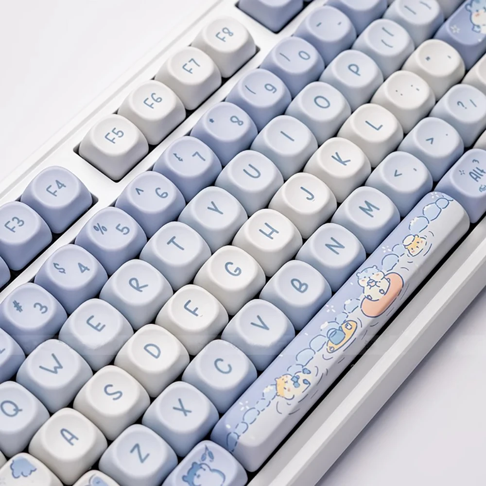 132 Keys Cute Ice Cream Bears Theme Key Caps MOA Profiles PBT Thermal sublimation Sky Blue mechanical keyboard Caps White keycap