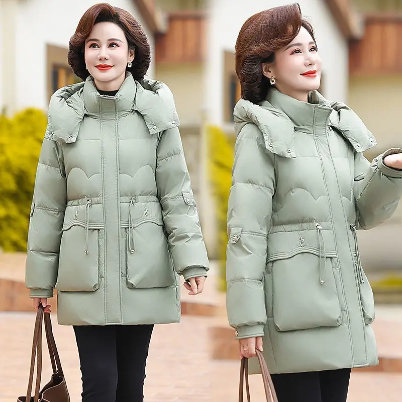 2025 Winter New Women's Down Jacket Loose Commuting Windproof Hooded White Duck Down Slim Fit Jacket