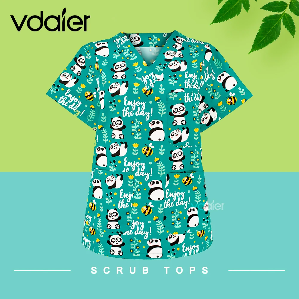 Scrub Tops for Women in the Operating Room Work Uniforms for Surgeons and Nurses Short-Sleeve Scrub Tops for Veterinary