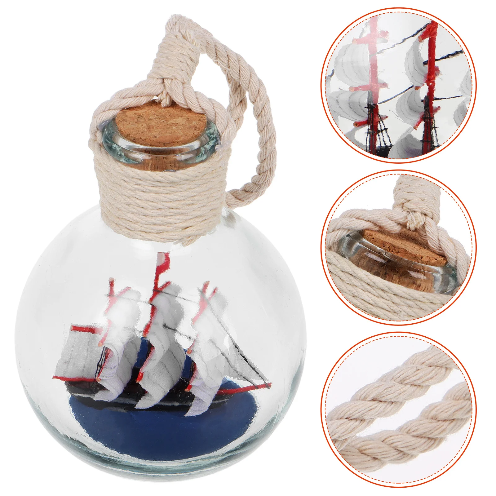 

Glass Nautical Drift Bottle Sail Boat Ornament Handmade Rope Hanging Coastal Beach Theme Wedding Home Decoration