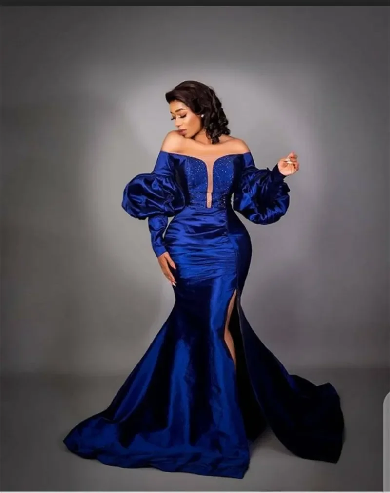 Mermaid Luxury Custom Evening Dress Sexy off-the-shoulder long sleeve wrap hip with floor length cocktail ball party dress