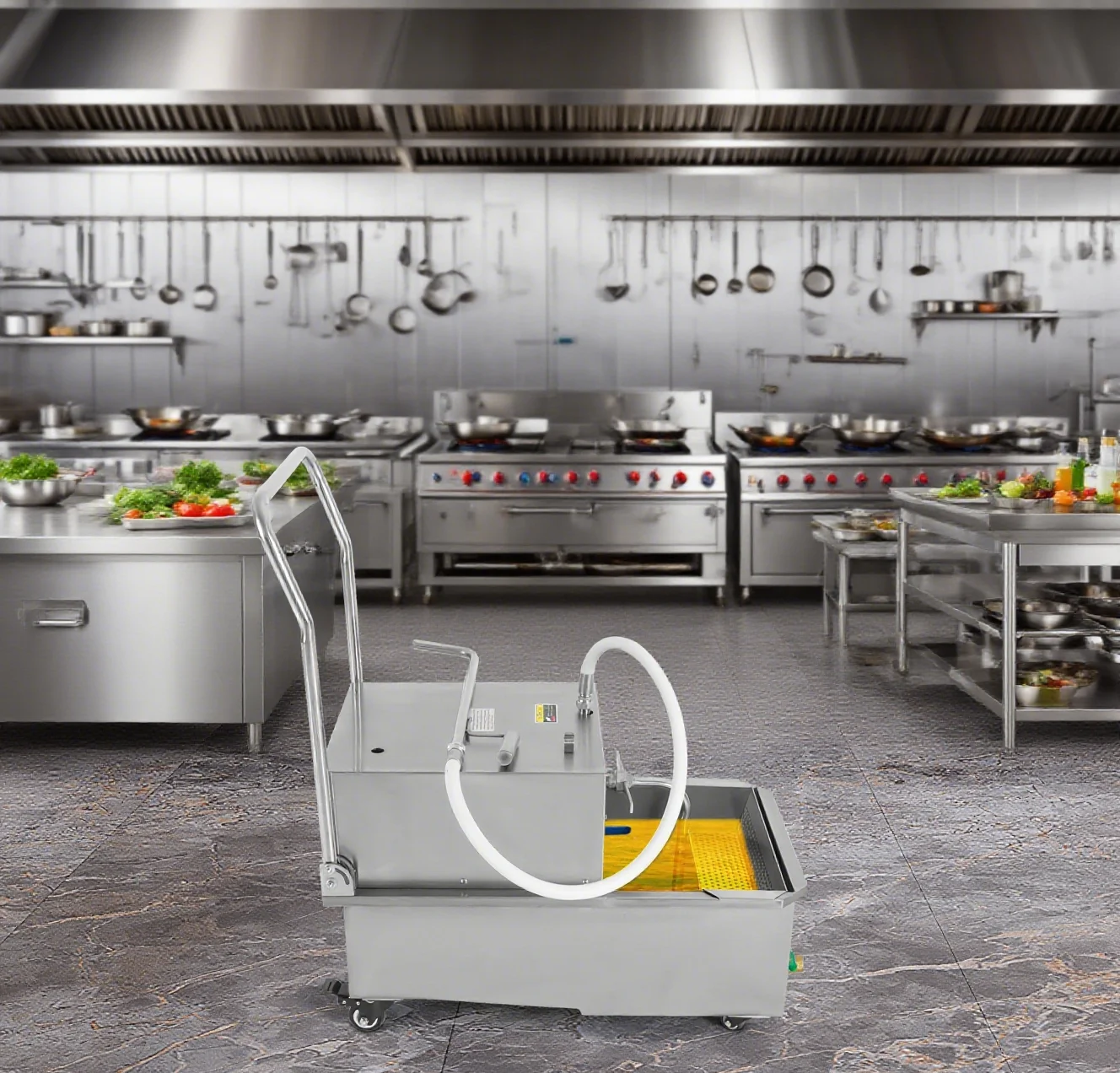 

550W 110V Stainless Steel Commercial Fryer Filter Machine, 55L/14.53 Gal Commercial Oil Filler Cart Truck Separator Cooking