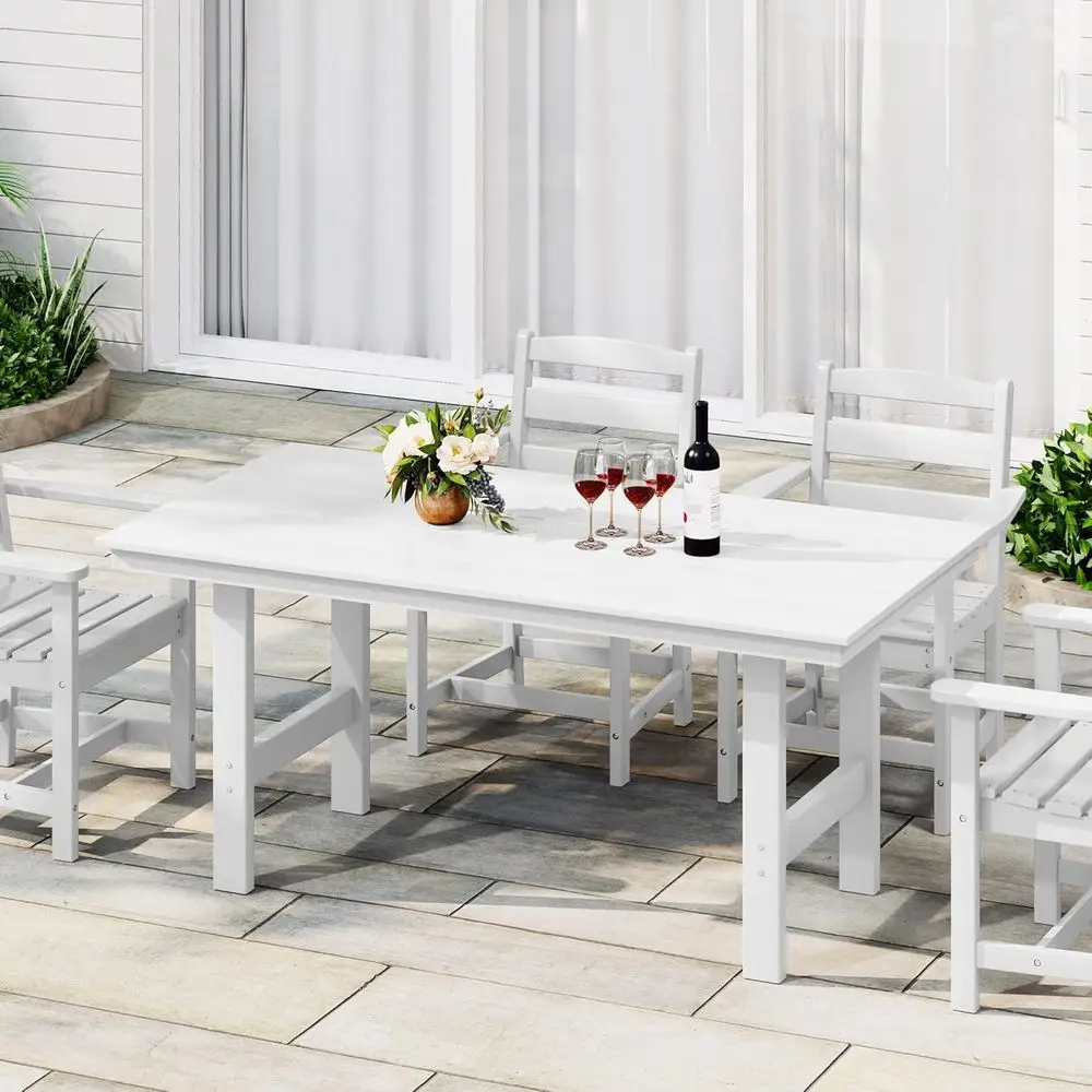 

Weatherproof Outdoor Patio Dining Table for 6 with Umbrella Hole, Suitable for Garden, Poolside, Porch, White