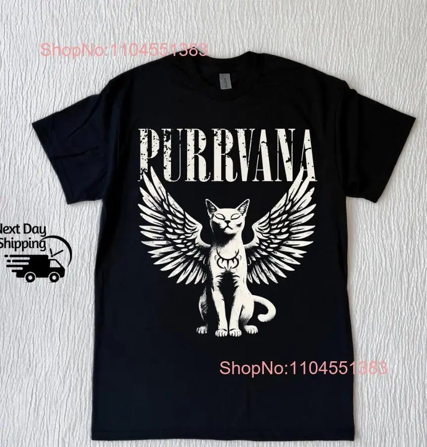 

Retro Purrvana Cat With Wings Washed Shirt, Funny Angel Cat T Shirt, Size S-5XL
