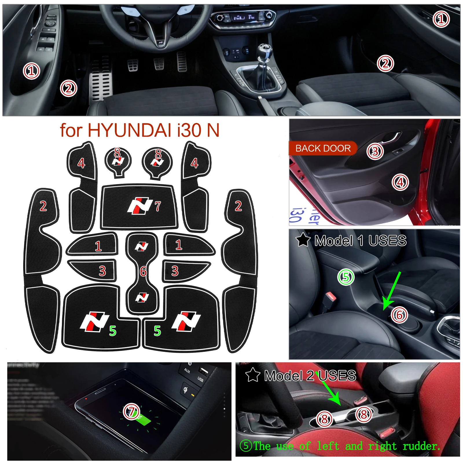 Smabee for Hyundai I30 I30 N 2017 - 2022 Anti-Slip Gate Slot Cup Mat Non-Slip Door Groove Pad Interior Accessories