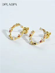 DPLAOPA 100% 925 New Sterling Silver Spring Zircon Huggies Hoop Pirecing Earrings Elegant Circle Minimalist Jewels