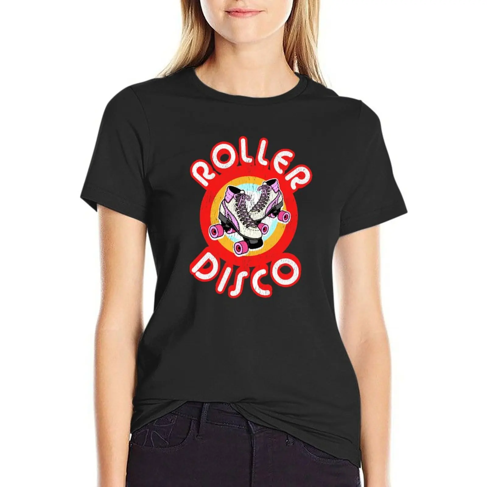 

Roller Disco Derby Vintage & Distressed design 70s 80s T-Shirt tops Blouse Short sleeve tee black t-shirts for Women