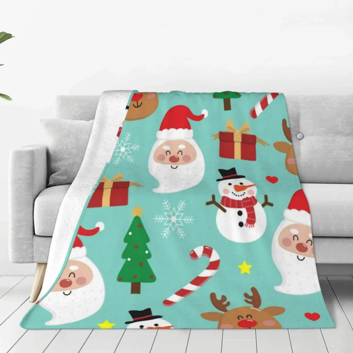 Warm Soft Blankets Travel Office Christmas Santa And Reindeer Throw Blanket Green Tree Flannel Bedspread Bedroom Sofa Bed Cover