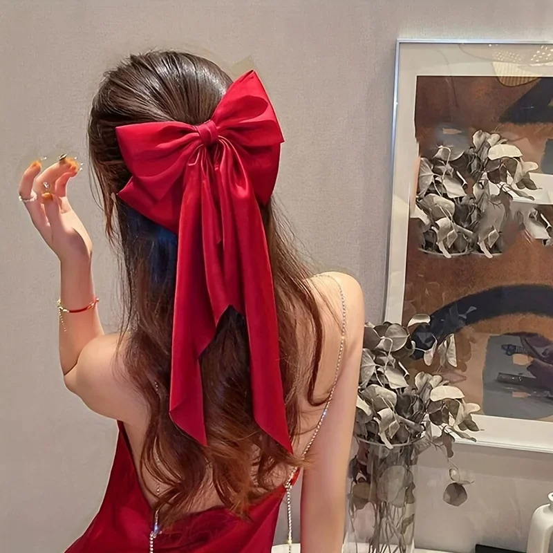 المرأة كبيرة القوس دبوس الشعر أنيقة طويلة الشريط القوس دبابيس الشعر موضة بسيطة مشبك شعر عودة مقاطع الرأس نصف تعادل إكسسوارات الشعر #3